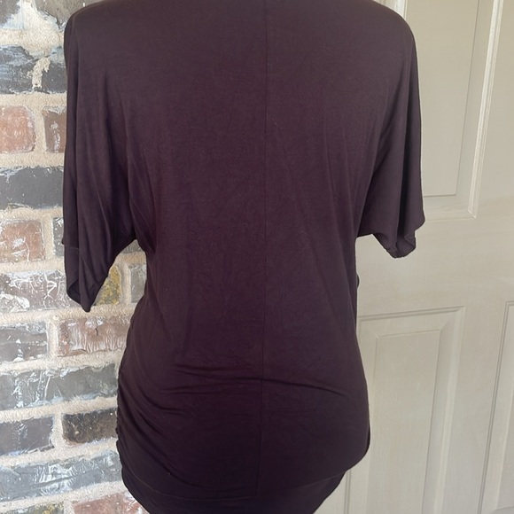 Made By Johnny Brown Wrap V-Neck Top Ruched Sides Dolman Sleeves Size Medium - Picture 8 of 11